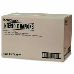 Boardwalk Interfold Dispenser Napkins, 1-Ply, 13 x 8.5, White, 500/Pack, 12 Packs/Carton