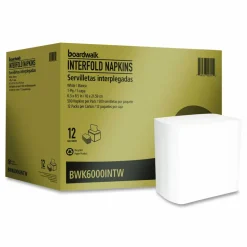 Boardwalk Interfold Napkins, 1-Ply, 8.8 x 6.3, White, 500/Pack, 12 Packs/Carton