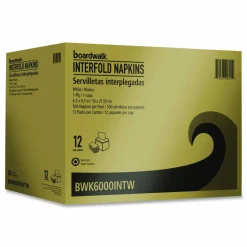 Boardwalk Interfold Napkins, 1-Ply, 8.8 x 6.3, White, 500/Pack, 12 Packs/Carton