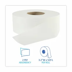 Boardwalk Jumbo Roll Bathroom Tissue, Septic Safe, 2-Ply, 3.2" x 525 ft, White, 12 Rolls/Carton