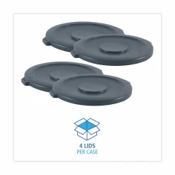 Boardwalk Lids for 44 gal Waste Receptacles, Flat-Top, Round, Plastic Gray