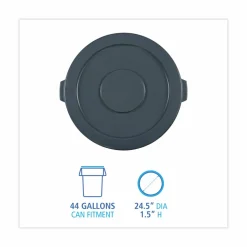 Boardwalk Lids for 44 gal Waste Receptacles, Flat-Top, Round, Plastic Gray