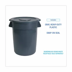 Boardwalk Lids for 44 gal Waste Receptacles, Flat-Top, Round, Plastic Gray