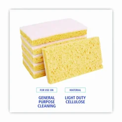 Boardwalk Light-Duty Scrubbing Sponge, Individually Wrapped, 3.6 x 6.1, 0.7" Thick, Yellow/White, 20/Carton