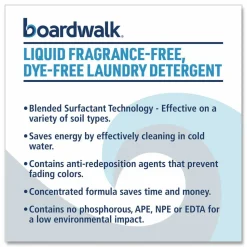 Boardwalk Liquid Fragrance-Free, Dye-Free Laundry Detergent, Unscented, 1 gal Bottle, 4/Carton