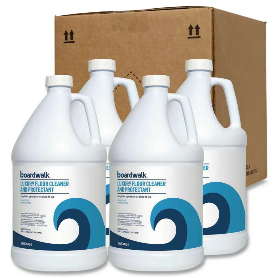 Boardwalk Luxury Floor Cleaner and Protectant, Lemon Scent, 1 gal Bottle, 4/Carton