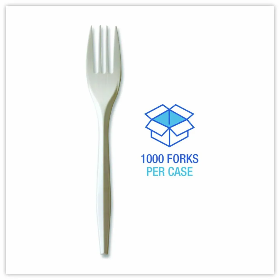 Boardwalk Mediumweight Polypropylene Cutlery, Fork, 5.51", Plastic, White, 1,000/Carton