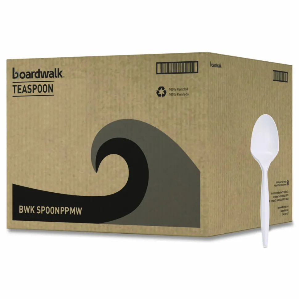 Boardwalk Mediumweight Polypropylene Cutlery, Spoon, 5.31", Plastic, White, 1,000/Carton
