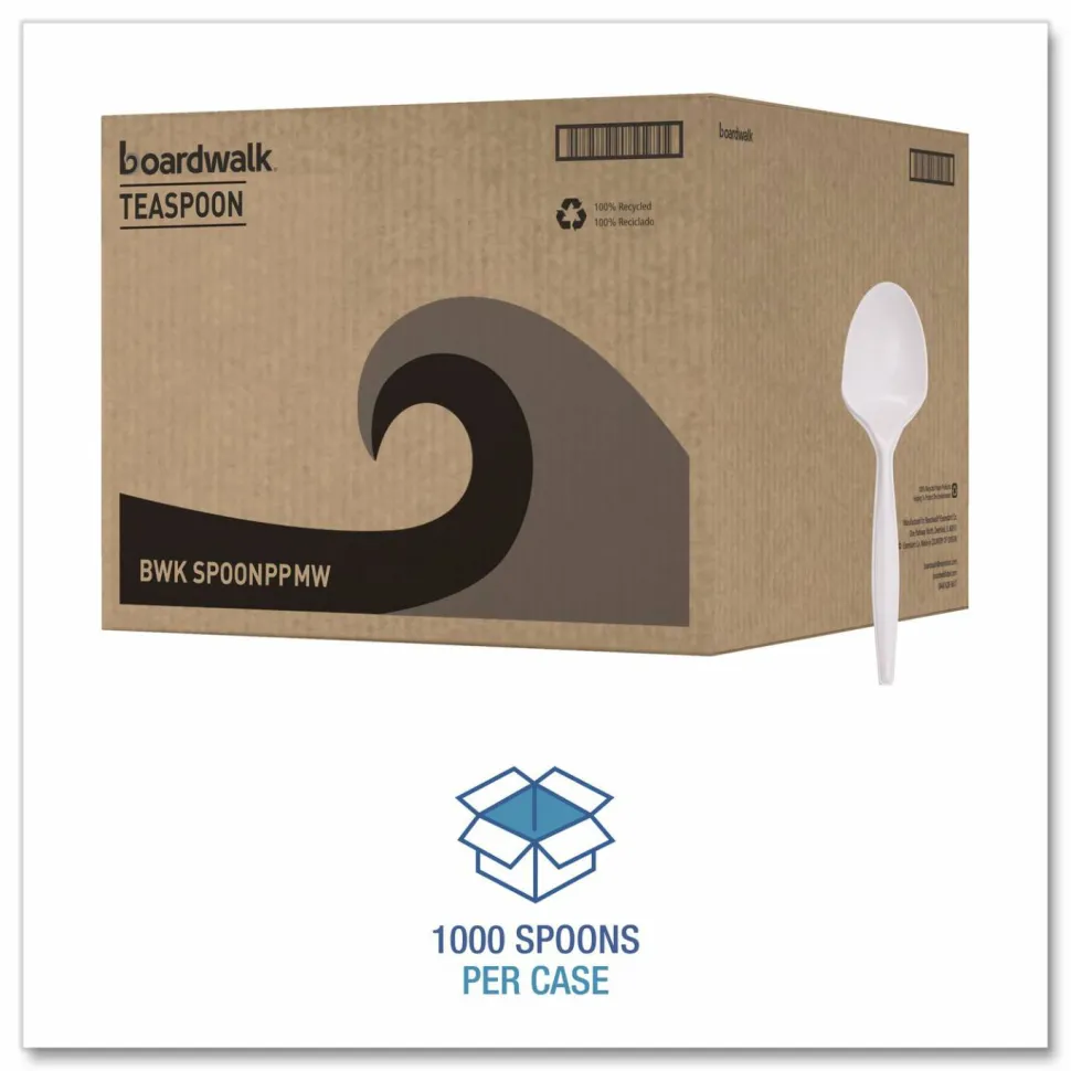 Boardwalk Mediumweight Polypropylene Cutlery, Spoon, 5.31", Plastic, White, 1,000/Carton