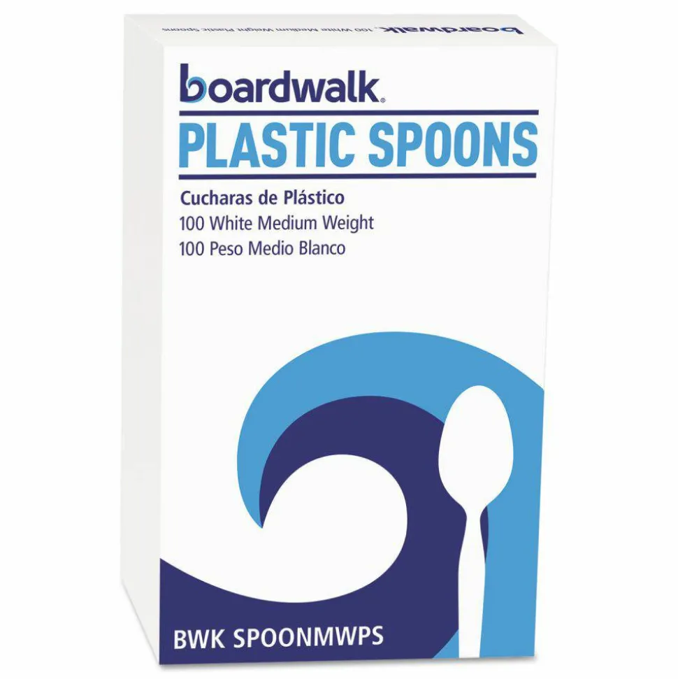 Boardwalk Mediumweight Polystyrene Cutlery, Spoon, Plastic, White, 100/Box