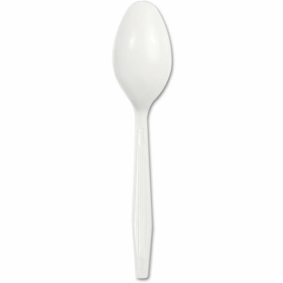 Boardwalk Mediumweight Polystyrene Cutlery, Spoon, Plastic, White, 100/Box