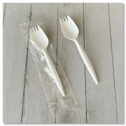 Boardwalk Mediumweight Wrapped Polypropylene Cutlery, Spork, Plastic, White, 1000/Carton