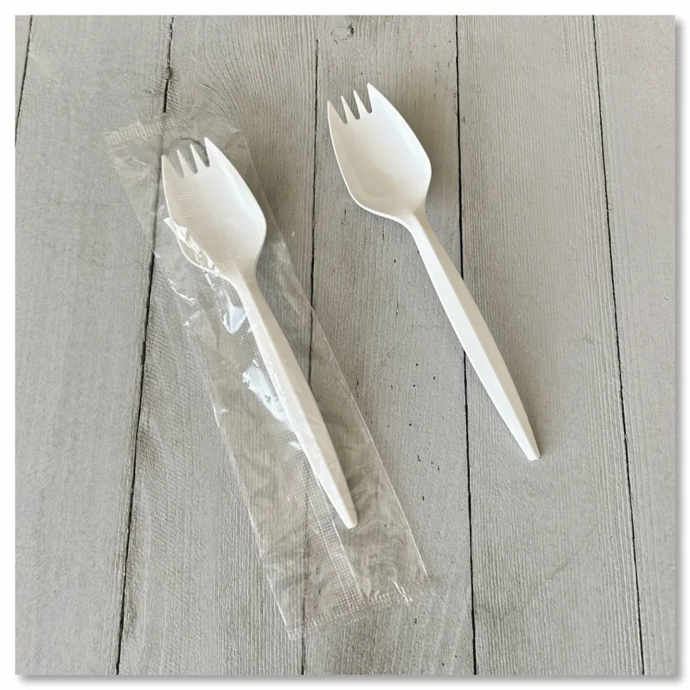 Boardwalk Mediumweight Wrapped Polypropylene Cutlery, Spork, Plastic, White, 1000/Carton