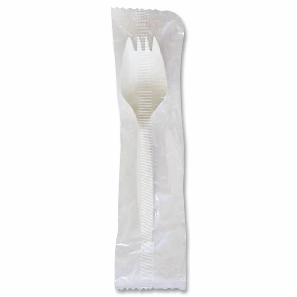 Boardwalk Mediumweight Wrapped Polypropylene Cutlery, Spork, Plastic, White, 1000/Carton