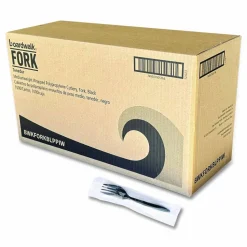 Boardwalk Mediumweight Wrapped Polypropylene Cutlery, Fork, Plastic, Black, 1,000/Carton