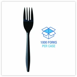Boardwalk Mediumweight Wrapped Polypropylene Cutlery, Fork, Plastic, Black, 1,000/Carton