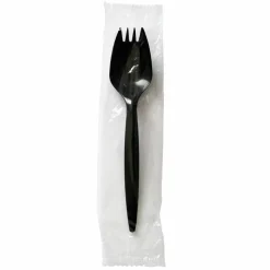 Boardwalk Mediumweight Wrapped Polypropylene Cutlery, Spork, Plastic, Black, 1,000/Carton