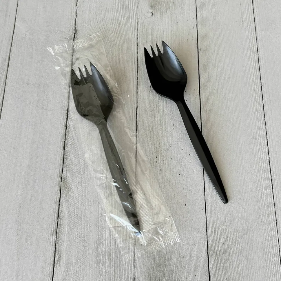 Boardwalk Mediumweight Wrapped Polypropylene Cutlery, Spork, Plastic, Black, 1,000/Carton