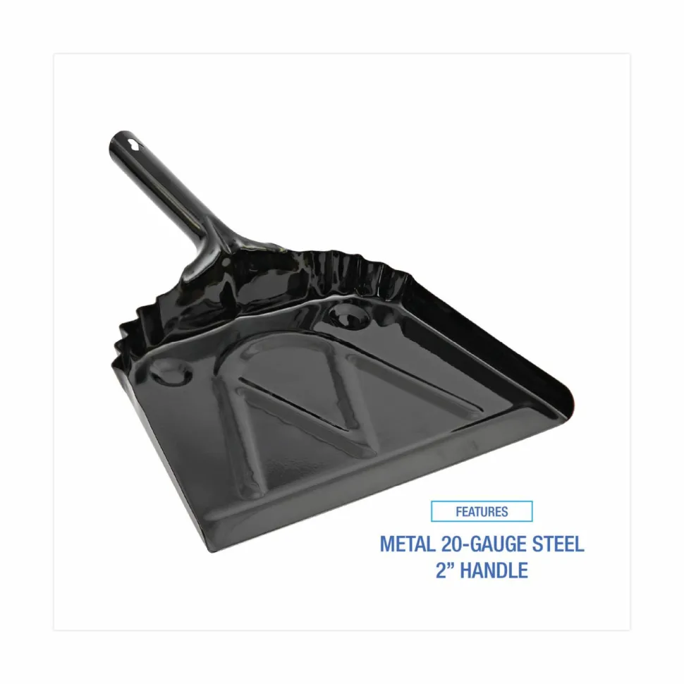 Boardwalk Metal Dust Pan, 12 x 14, 5" Handle, 20-Gauge Steel, Black