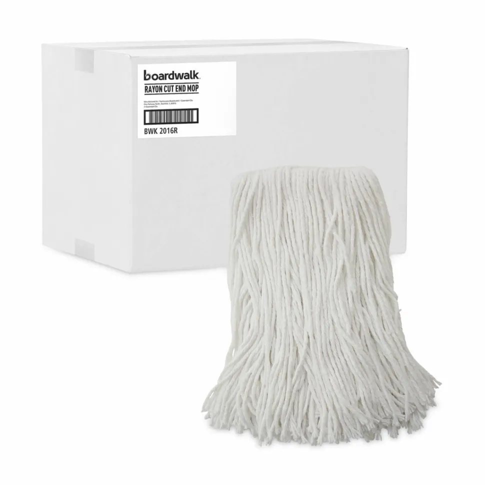 Boardwalk Mop Head, Value Standard Head, Rayon Fiber, Cut-End, #16, White, 12/Carton