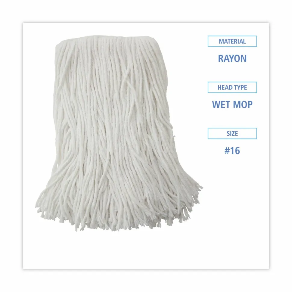 Boardwalk Mop Head, Value Standard Head, Rayon Fiber, Cut-End, #16, White, 12/Carton