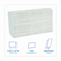 Boardwalk Multifold Paper Towels, 1-Ply, 9 x 9.45, White, 250 Towels/Pack, 16 Packs/Carton