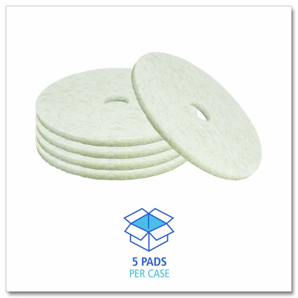 Boardwalk Natural Burnishing Floor Pads, 24" Diameter, White, 5/Carton