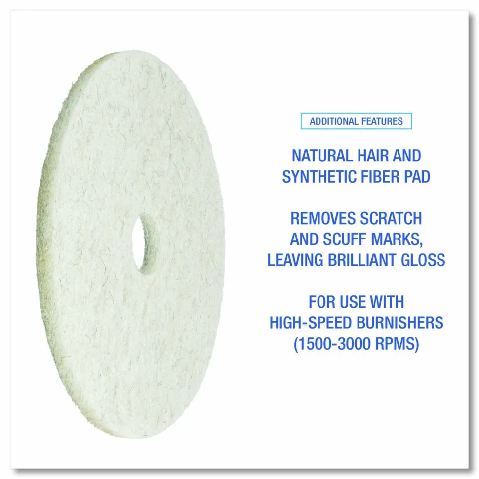 Boardwalk Natural Burnishing Floor Pads, 24" Diameter, White, 5/Carton