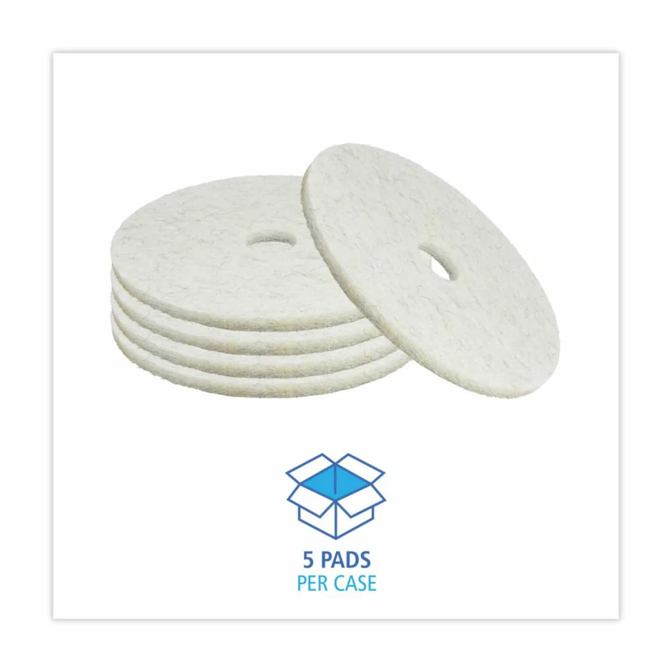 Boardwalk Natural Burnishing Floor Pads, 20" Diameter, White, 5/Carton
