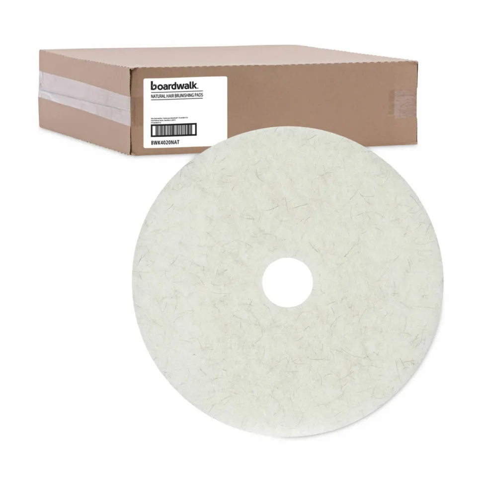 Boardwalk Natural Burnishing Floor Pads, 20" Diameter, White, 5/Carton
