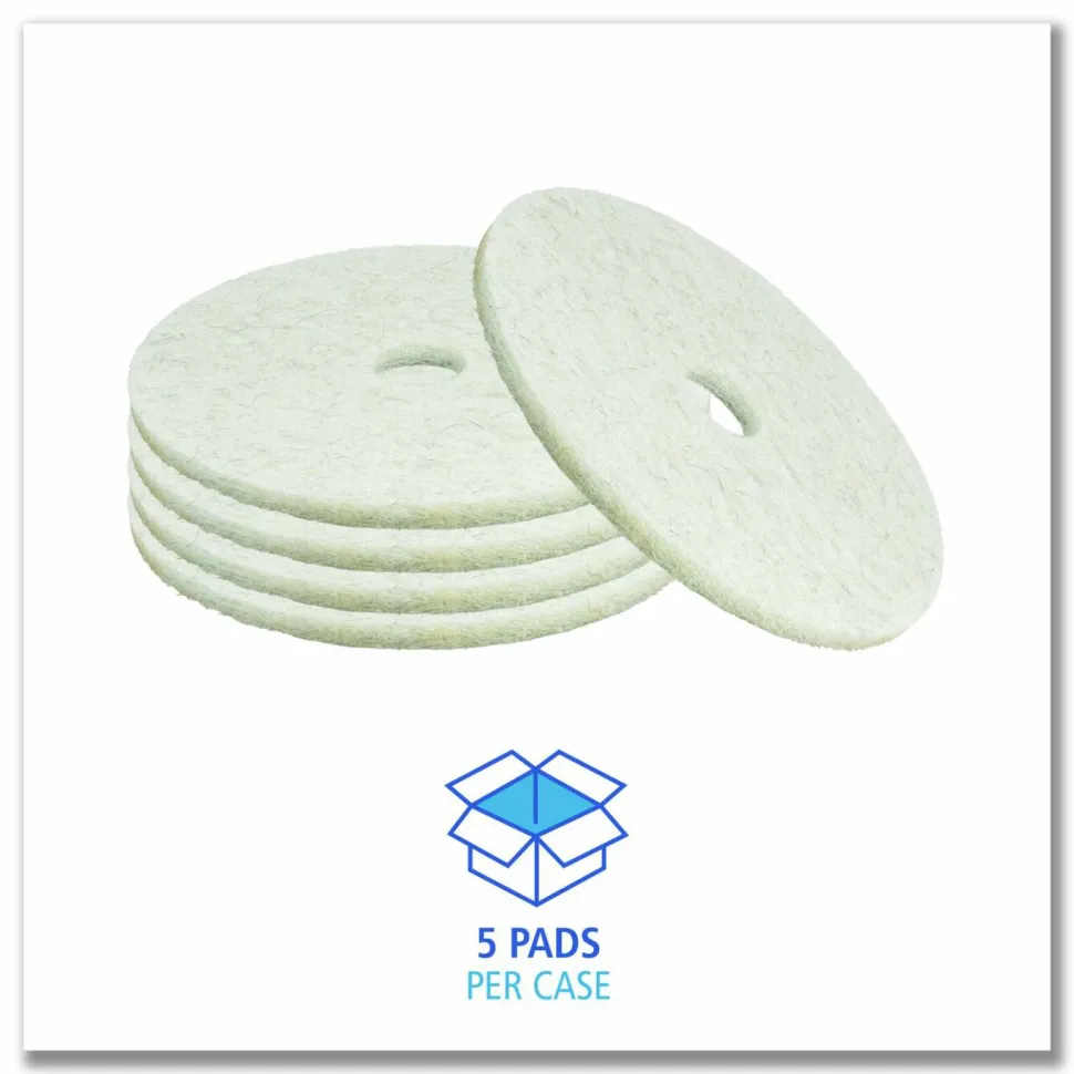 Boardwalk Natural Burnishing Floor Pads, 21" Diameter, White, 5/Carton