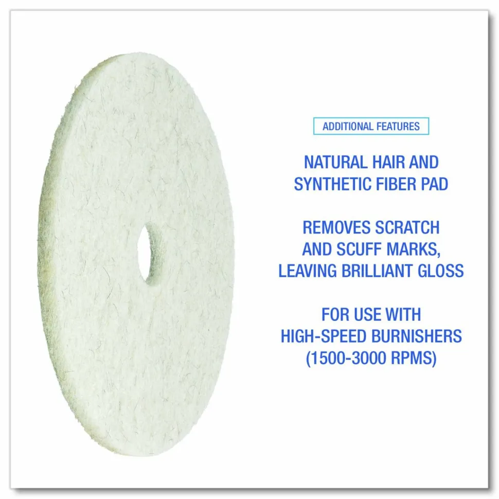 Boardwalk Natural Burnishing Floor Pads, 21" Diameter, White, 5/Carton