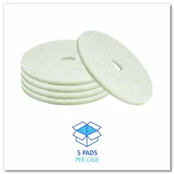Boardwalk Natural Burnishing Floor Pads, 17" Diameter, White, 5/Carton