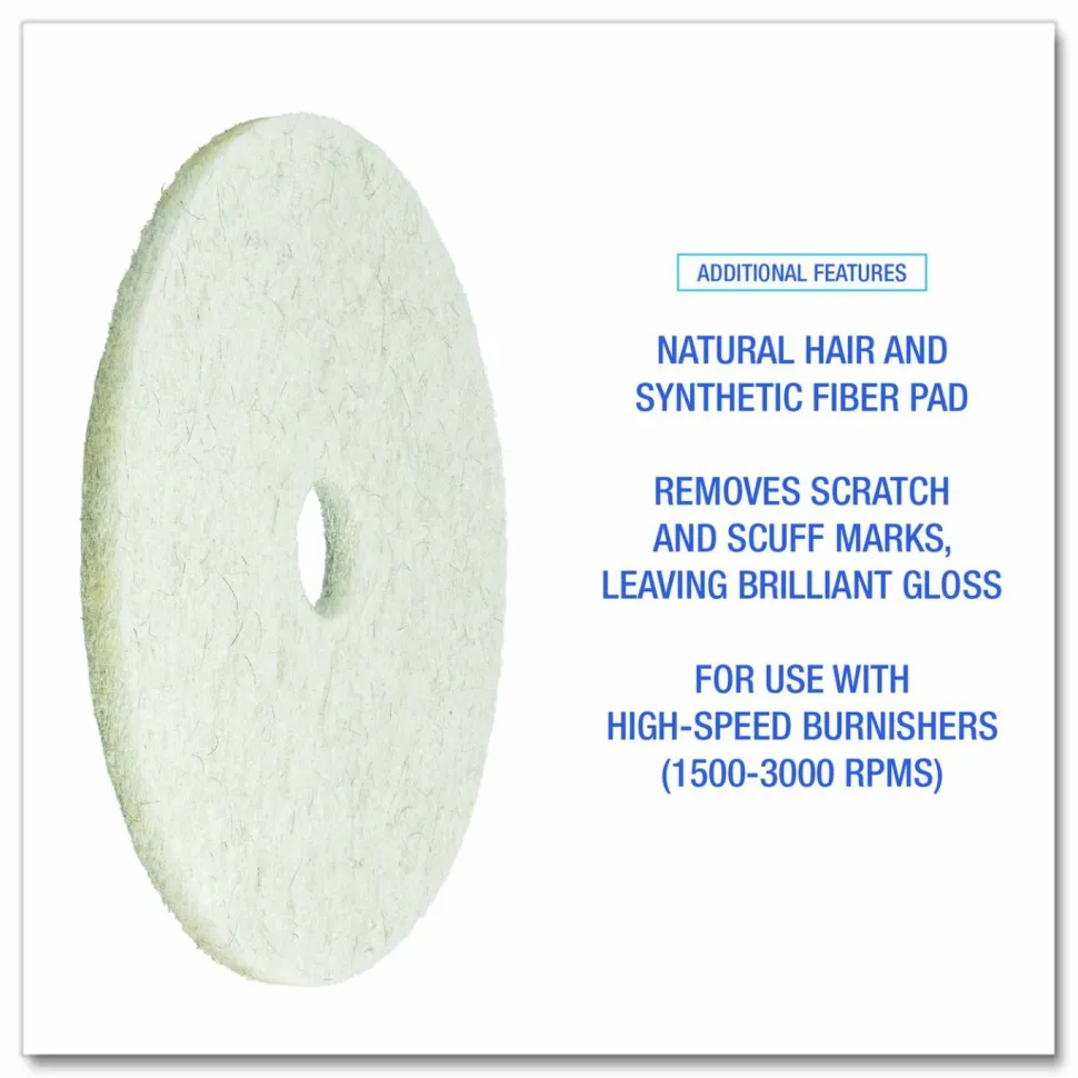 Boardwalk Natural Burnishing Floor Pads, 17" Diameter, White, 5/Carton