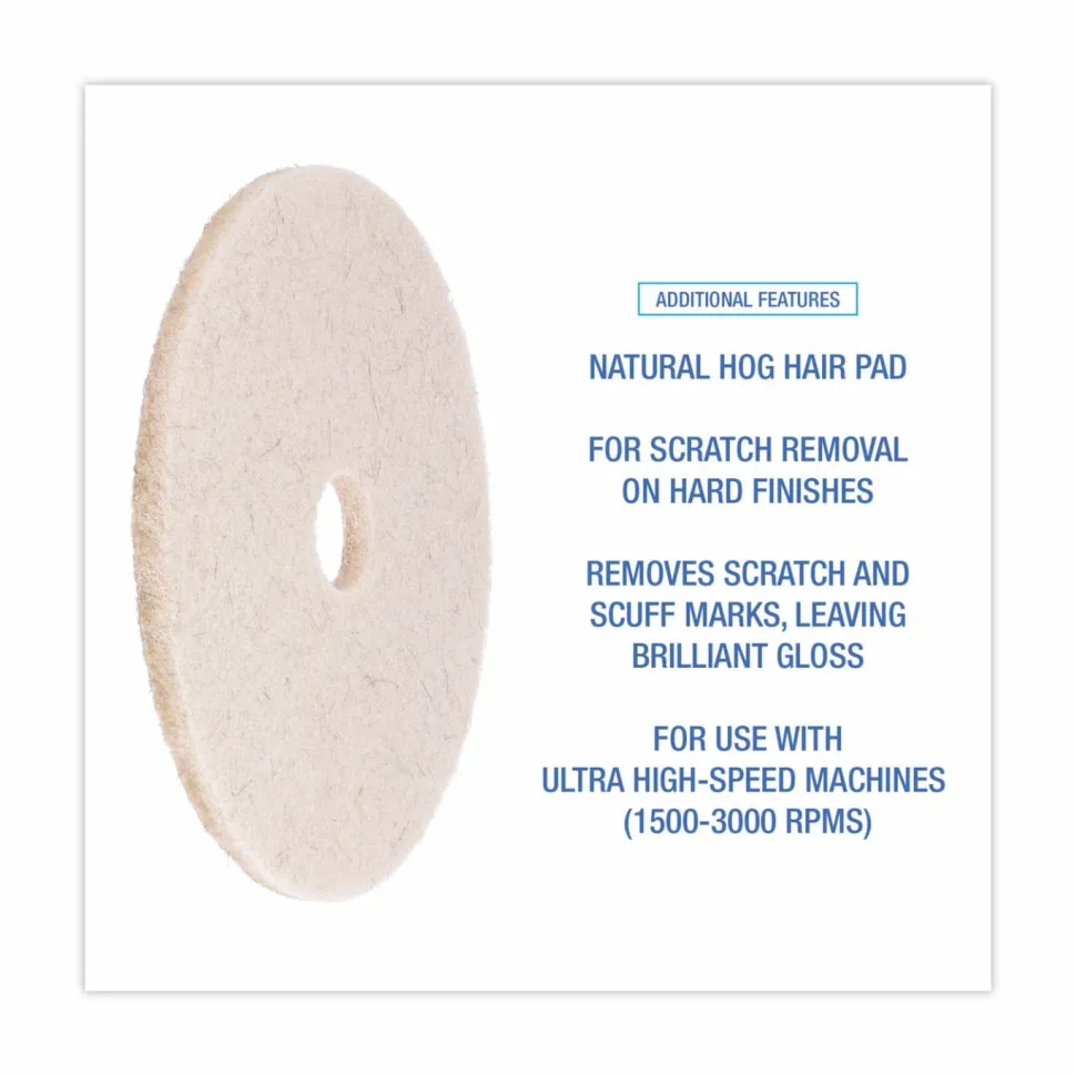 Boardwalk Natural Hog Hair Burnishing Floor Pads, 20" Diameter, Tan, 5/Carton