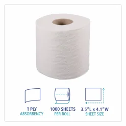 Boardwalk One-Ply Toilet Tissue, Septic Safe, White, 1,000 Sheets/Roll, 96 Rolls/Carton