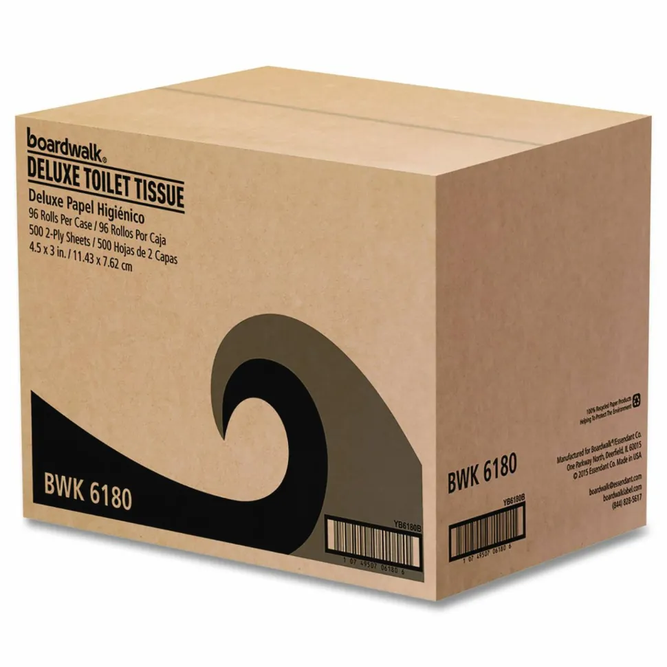 Boardwalk 2-Ply Toilet Tissue, Septic Safe, White, 125 ft Roll Length, 500 Sheets/Roll, 96 Rolls/Carton