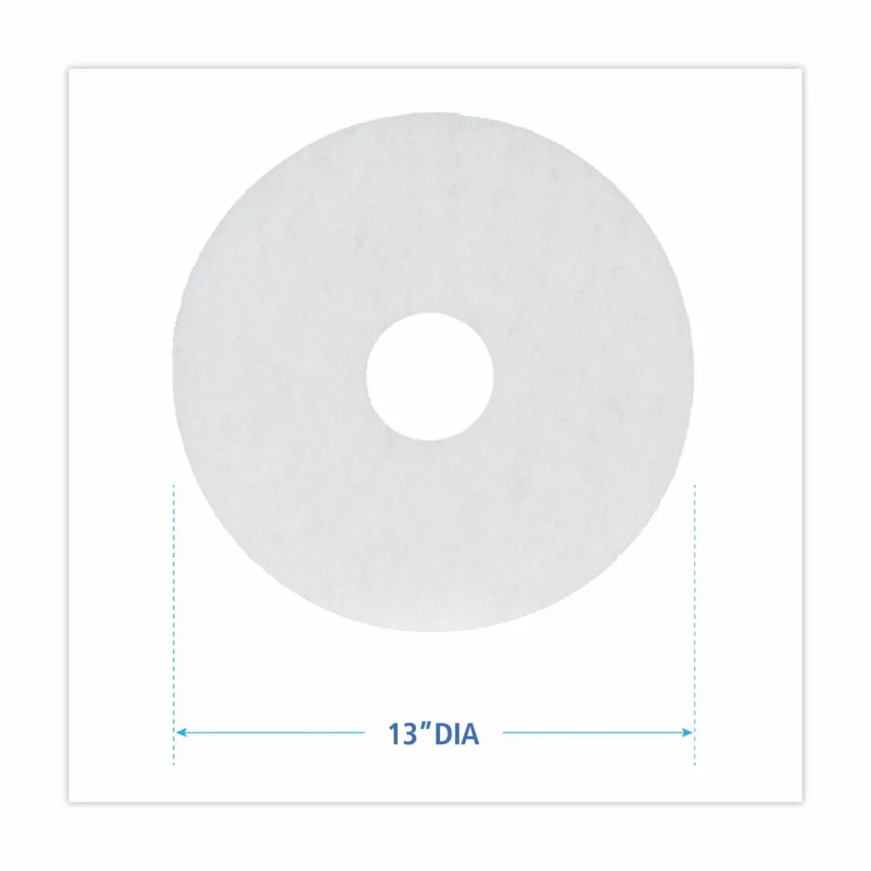 Boardwalk Polishing Floor Pads, 13" Diameter, White, 5/Carton