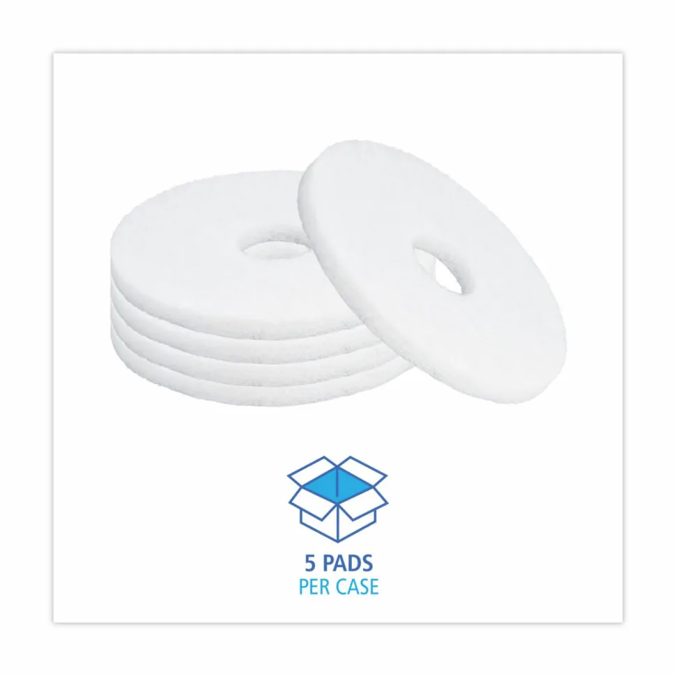 Boardwalk Polishing Floor Pads, 13" Diameter, White, 5/Carton