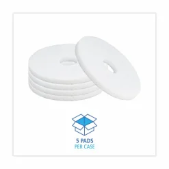 Boardwalk Polishing Floor Pads, 14" Diameter, White, 5/Carton