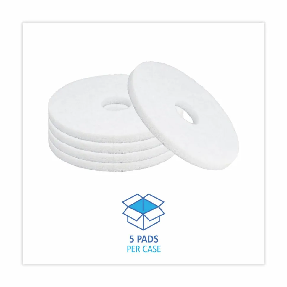 Boardwalk Polishing Floor Pads, 14" Diameter, White, 5/Carton