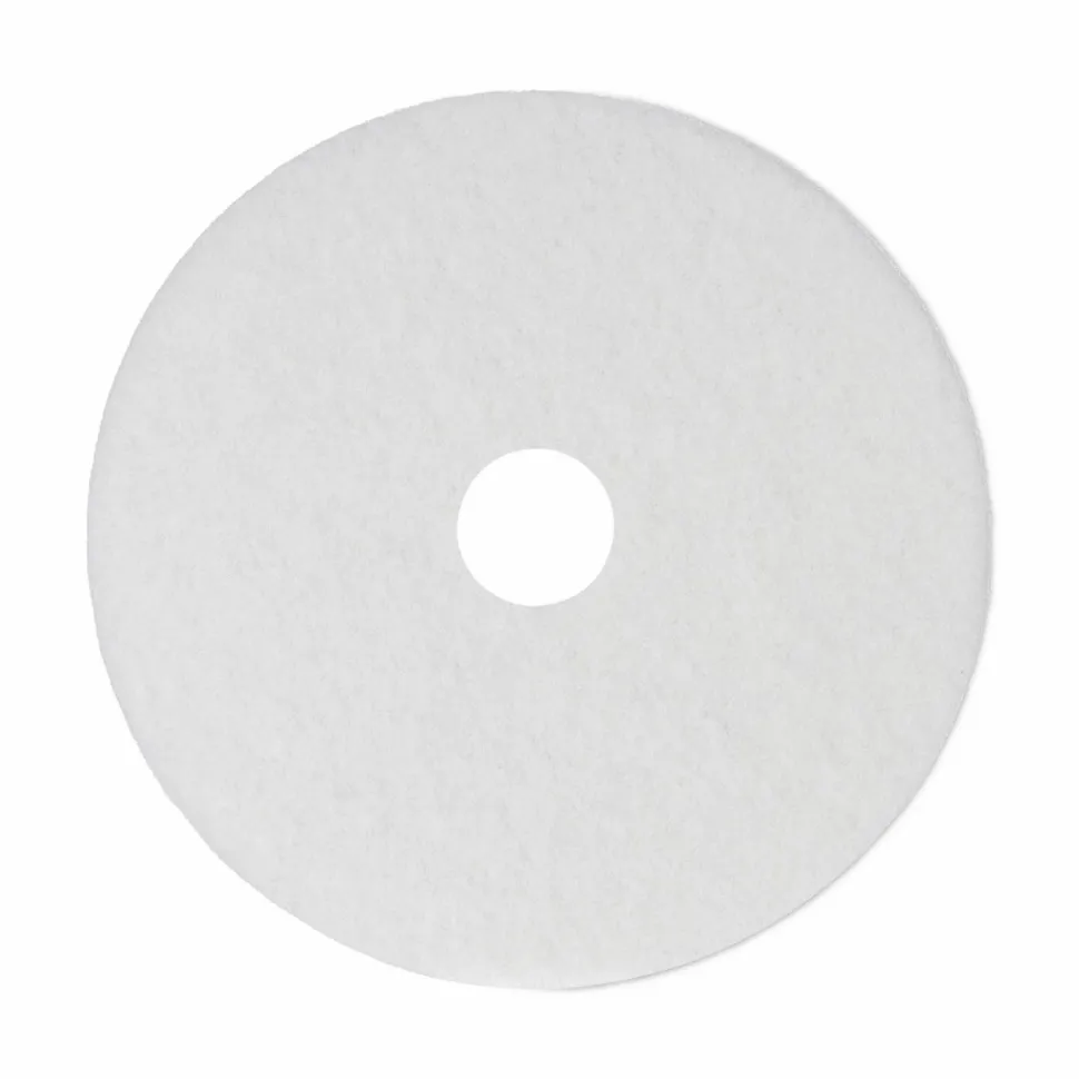 Boardwalk Polishing Floor Pads, 14" Diameter, White, 5/Carton