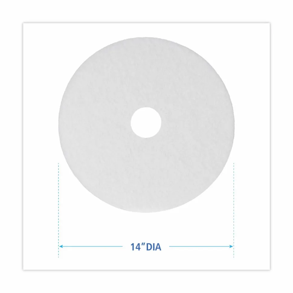 Boardwalk Polishing Floor Pads, 14" Diameter, White, 5/Carton