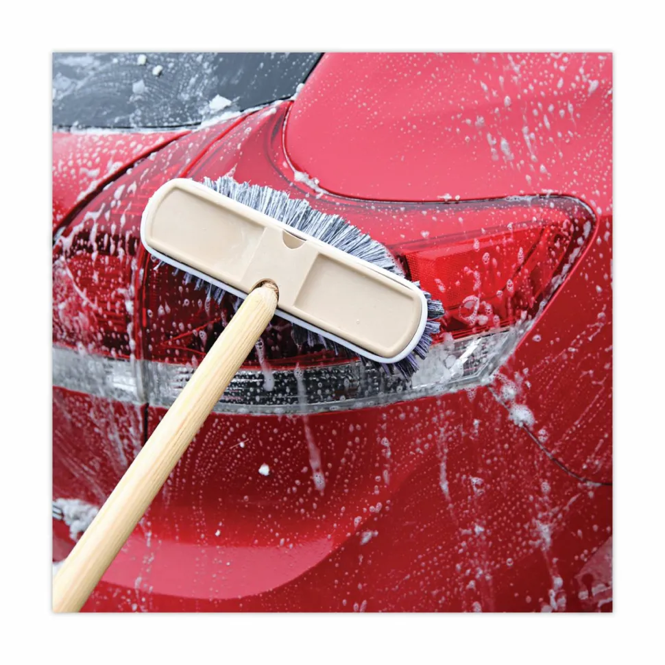 Boardwalk Polystyrene Vehicle Brush with Vinyl Bumper, Black/White Polystyrene Bristles, 10" Brush