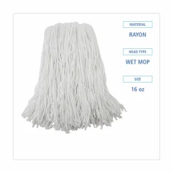 Boardwalk Premium Cut-End Wet Mop Heads, Rayon, 16oz, White, 12/Carton