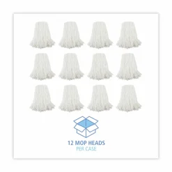 Boardwalk Premium Cut-End Wet Mop Heads, Rayon, 16oz, White, 12/Carton