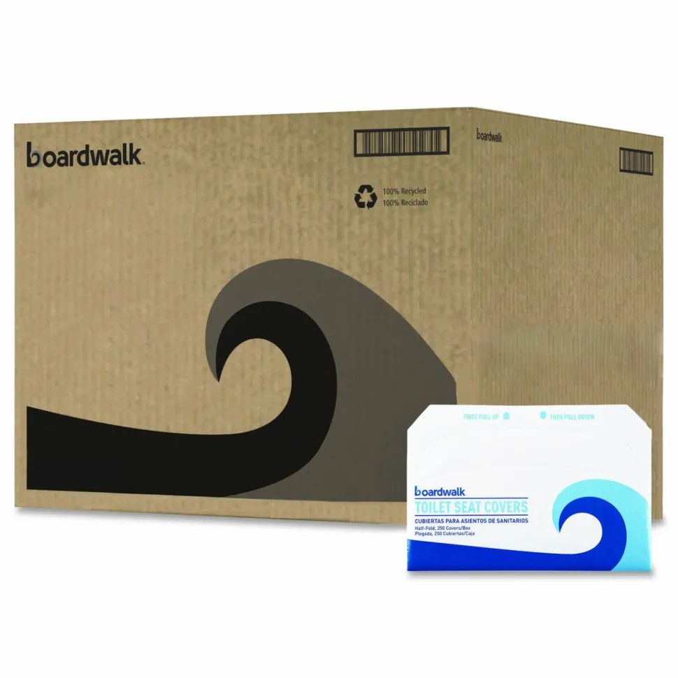 Boardwalk Premium Half-Fold Toilet Seat Covers, 14.17 x 16.73, White, 250/Sleeve, 20 Sleeves/Carton