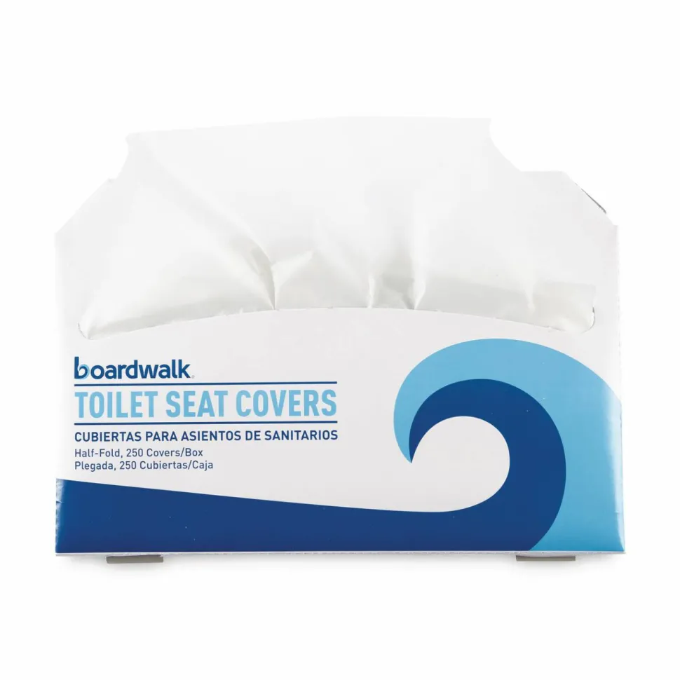 Boardwalk Premium Half-Fold Toilet Seat Covers, 14.17 x 16.73, White, 250/Sleeve, 10 Sleeves/Carton