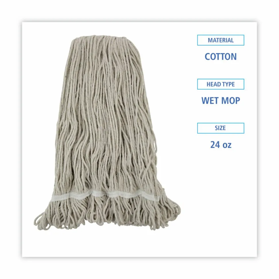 Boardwalk Pro Loop Web/Tailband Wet Mop Head, Cotton, 24 oz., White
