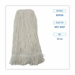 Boardwalk Pro Loop Web/Tailband Wet Mop Head, Rayon, 24oz, White, 12/Carton